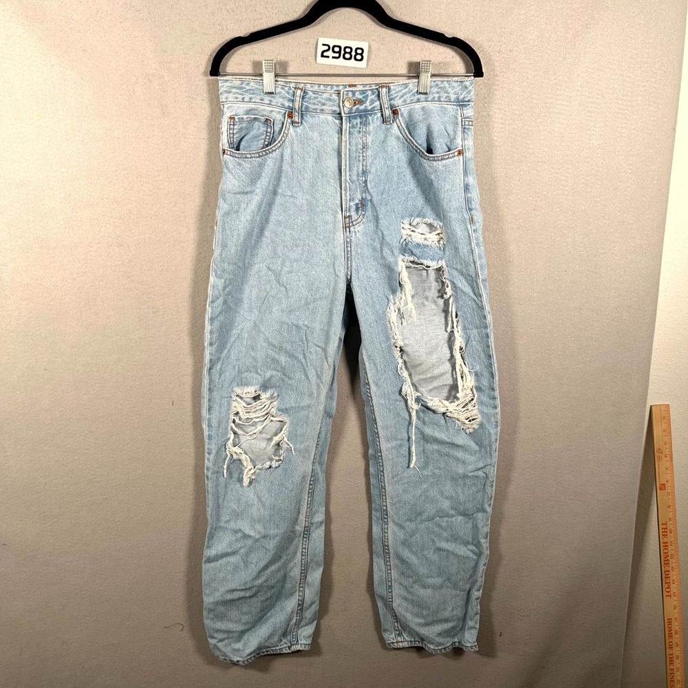 S.O.N.G. 90s Boyfriend Jeans Women 9/29 Denim Distressed Button Fly Straight Leg